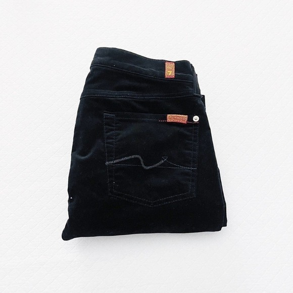 7 For All Mankind Flare Denim Jeans Black Faux Suede SZ27 - Picture 8 of 8